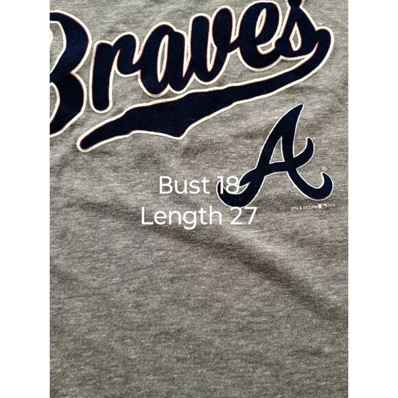 Atlanta Braves Womens V-Neck Tee By 5th & Ocean Size‎ M Gray Cotton Blend - Picture 3 of 9
